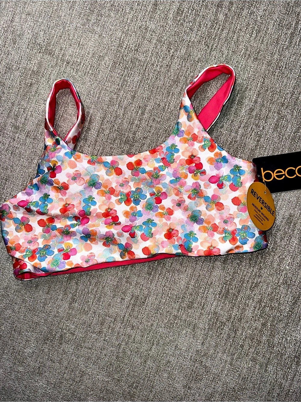 BECCA Reversible Floral Bralette Bikini Swim Top Pink Size L NWT